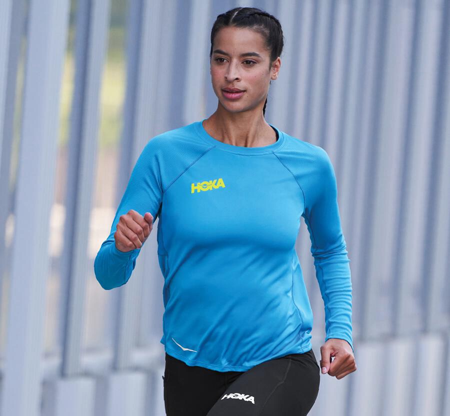 Hoka One One Top Dame - Performance Lang Sleeve - Blå - 043257GZU